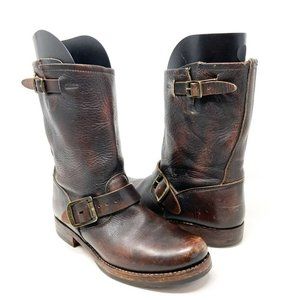 Frye Veronica Brown Leather Mid Calf Buckle Strap Boots - Size 6